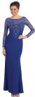Floral Beaded Lace Full Sleeves Long Formal MOB Dress in Royal Blue